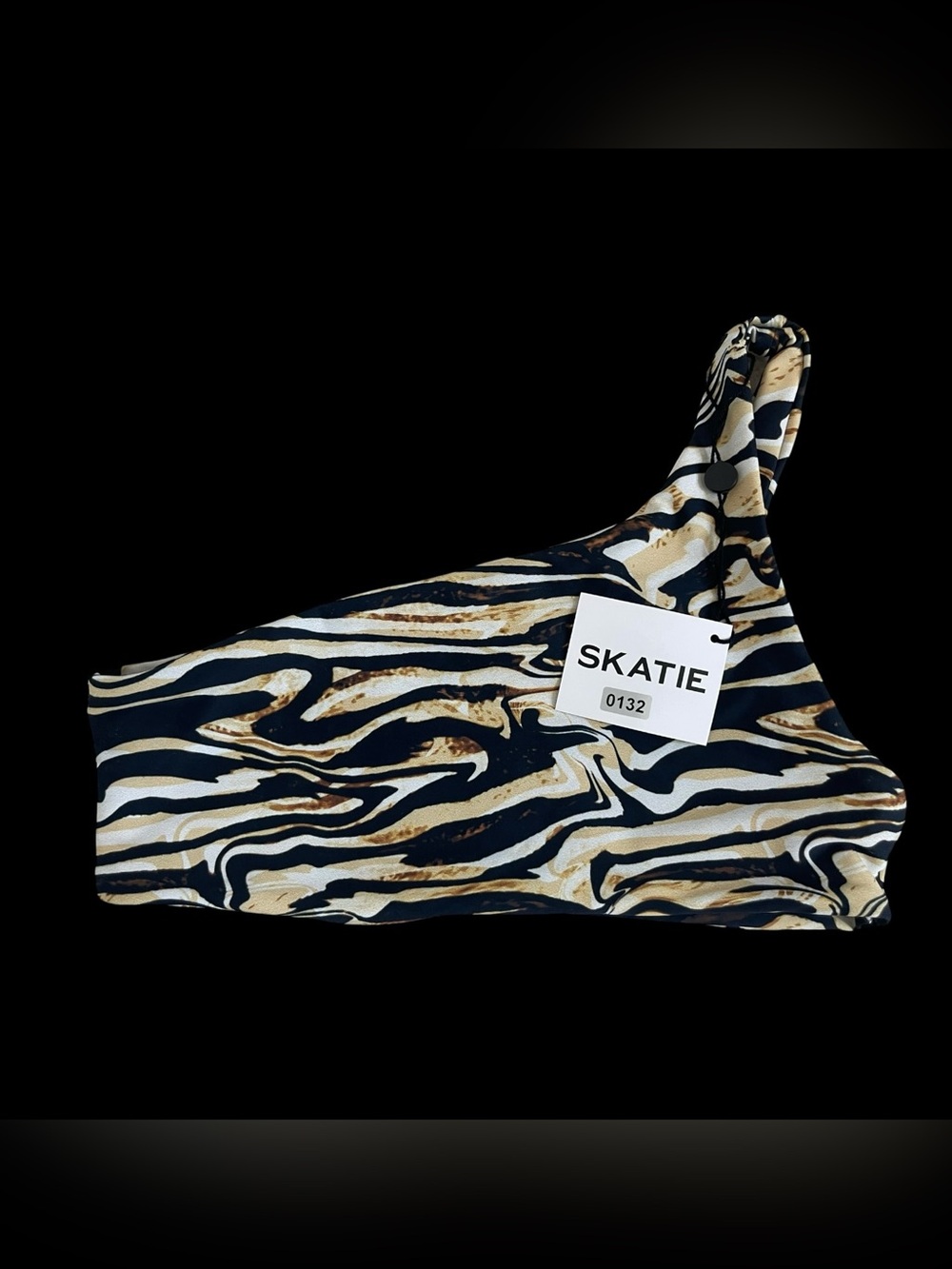 SKATIE Ellis One Shoulder Bikini Top Marble Zebra Print NWT S $72 Retail